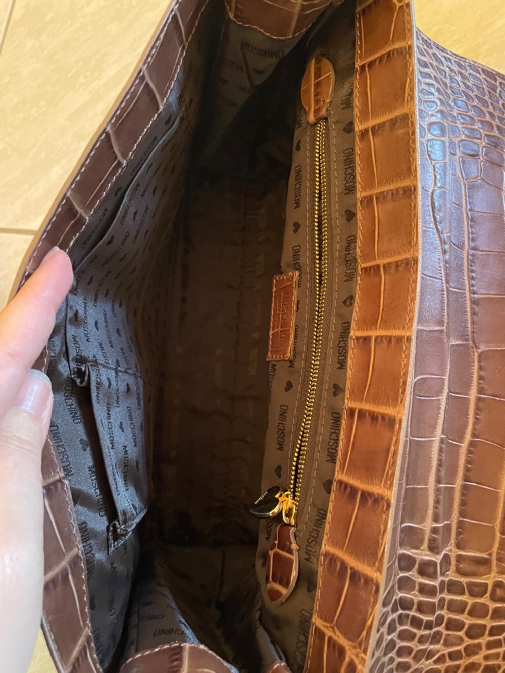 Brown Croc-Embossed Top-Handle Satchel - Women Bags - Picture 15 of 16